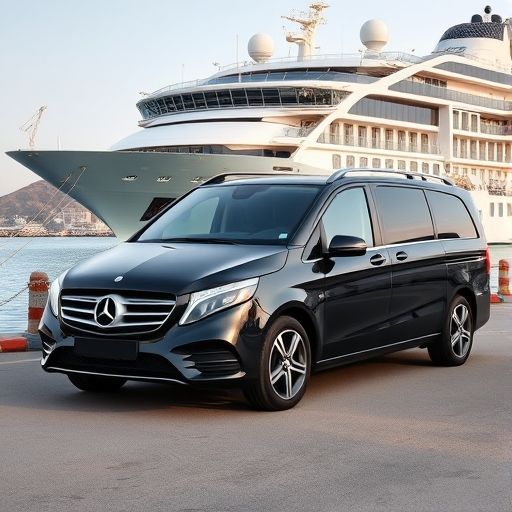Private minivan arriving at Piraeus Port after transfer from Athens Airport.