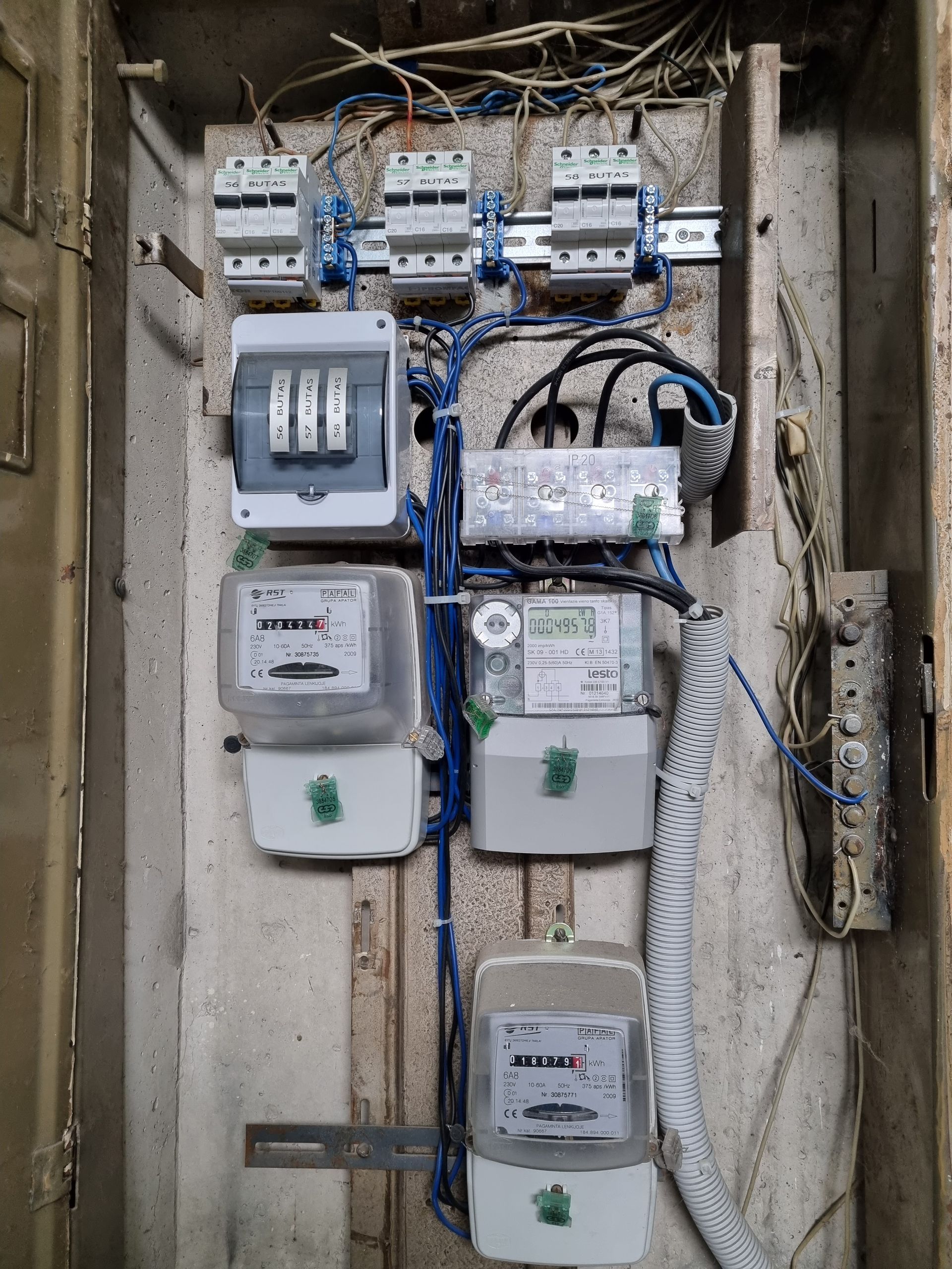 Laidai prie elektros dėžutės