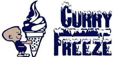Curry Freeze Ice Cream Shop logo. Little person holding a cone.
Curry Freeze Ice Cream Shop