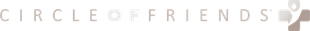 Logo for Circle of Friends featuring white text and a stylized abstract figure in a light brown circle.