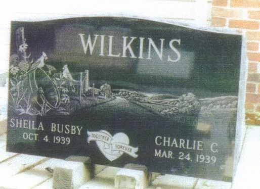 Black granite tombstone with 