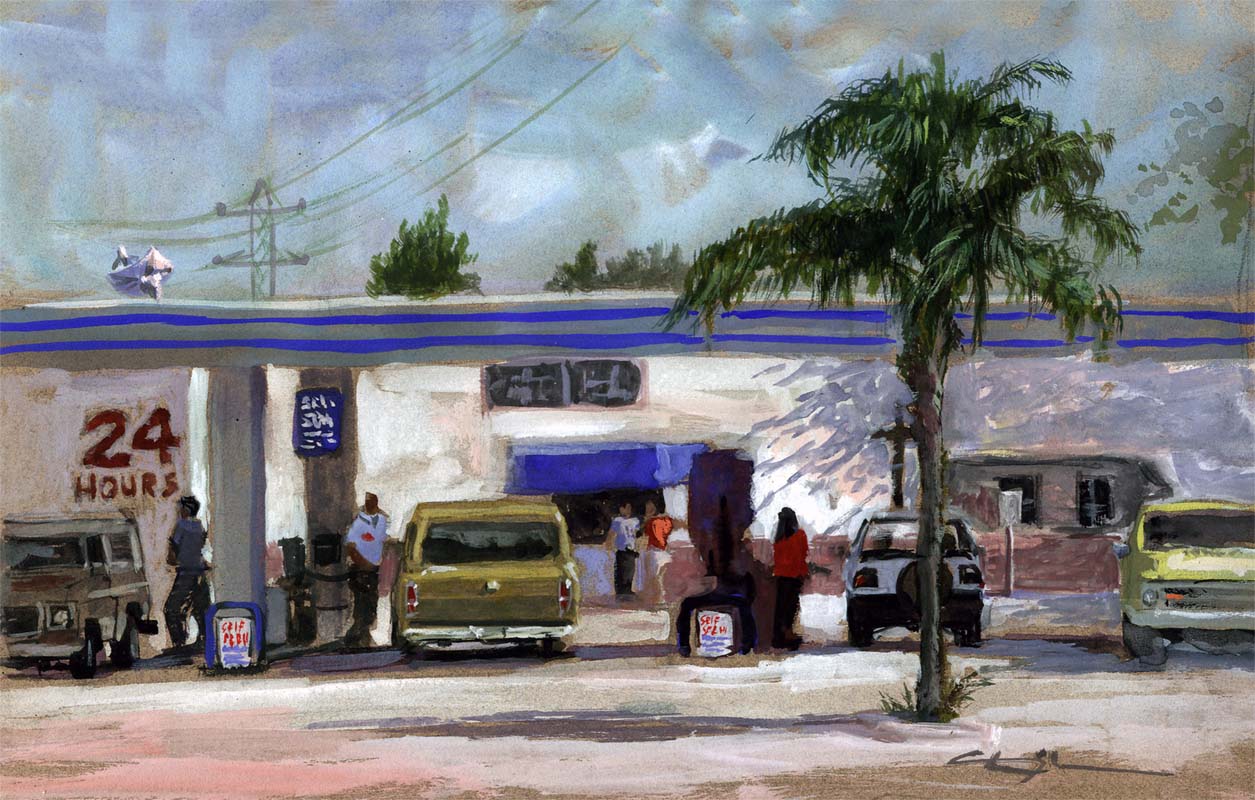 24 hour gas station watercolor virtual live zoom landscapes class painting lesson robert sherrill workshops