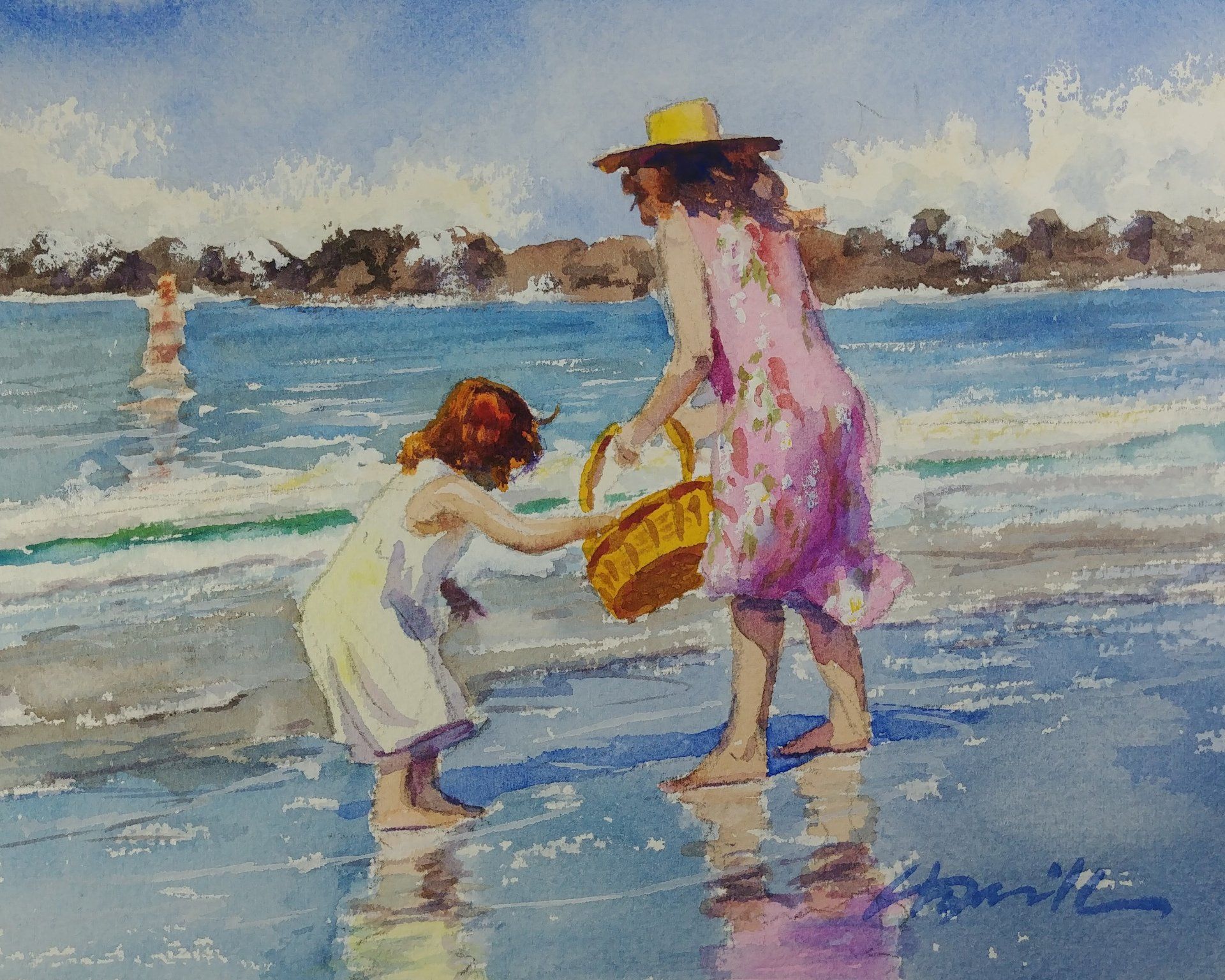 Beach Reflections watercolor virtual live zoom landscapes portraits and people class painting robert sherrill workshops
