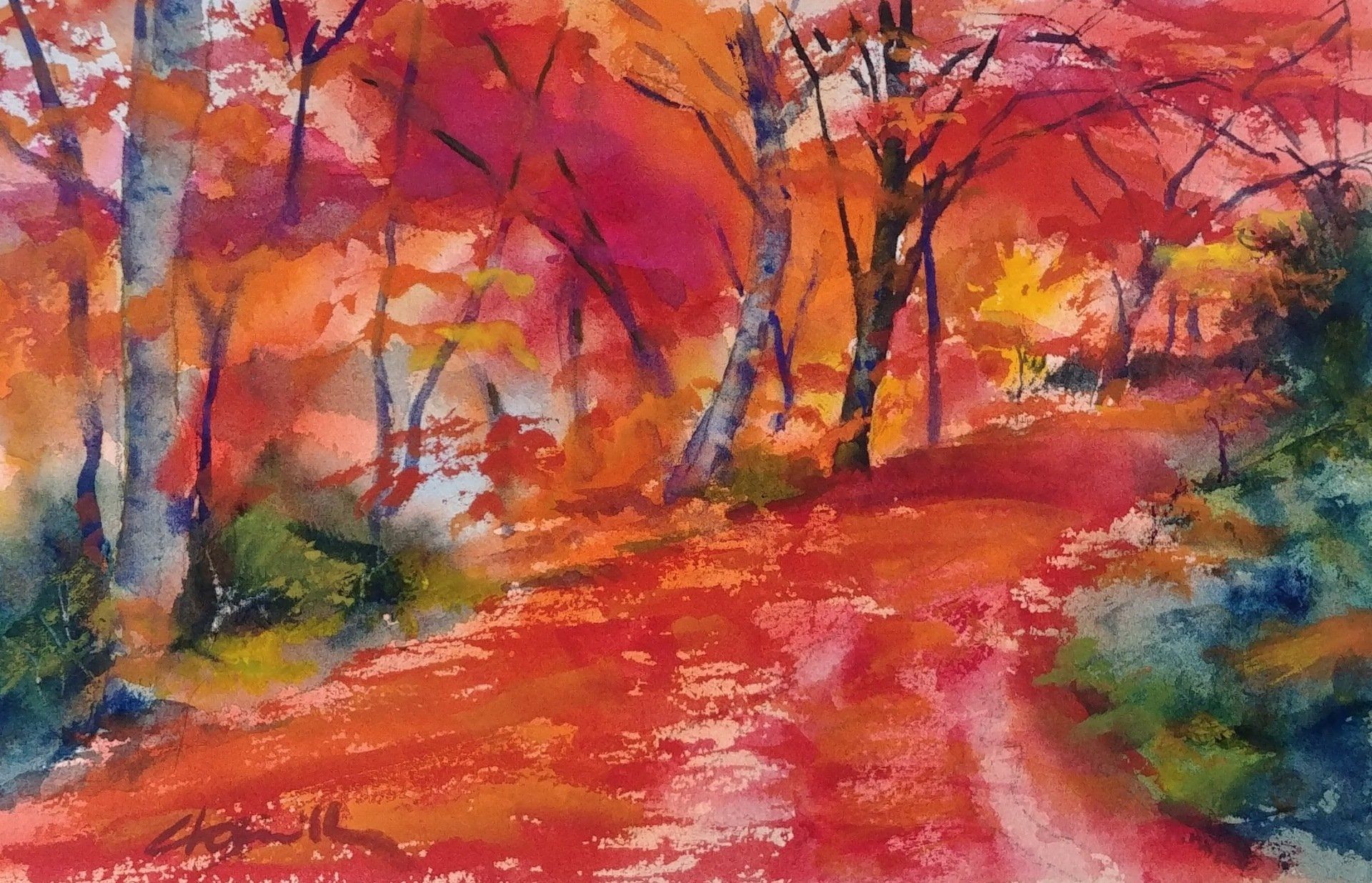 fall pathway watercolor virtual zoom landscapes class painting lesson robert sherrill workshops