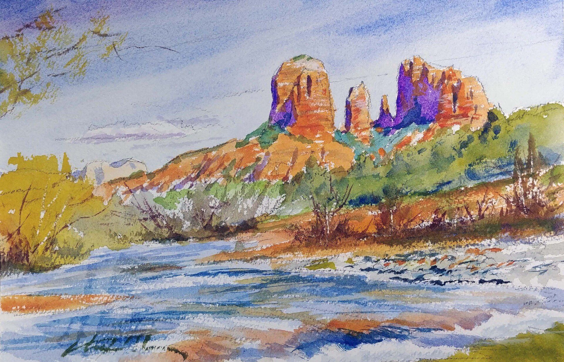 sedona watercolor virtual zoom landscapes class painting lesson robert sherrill workshops