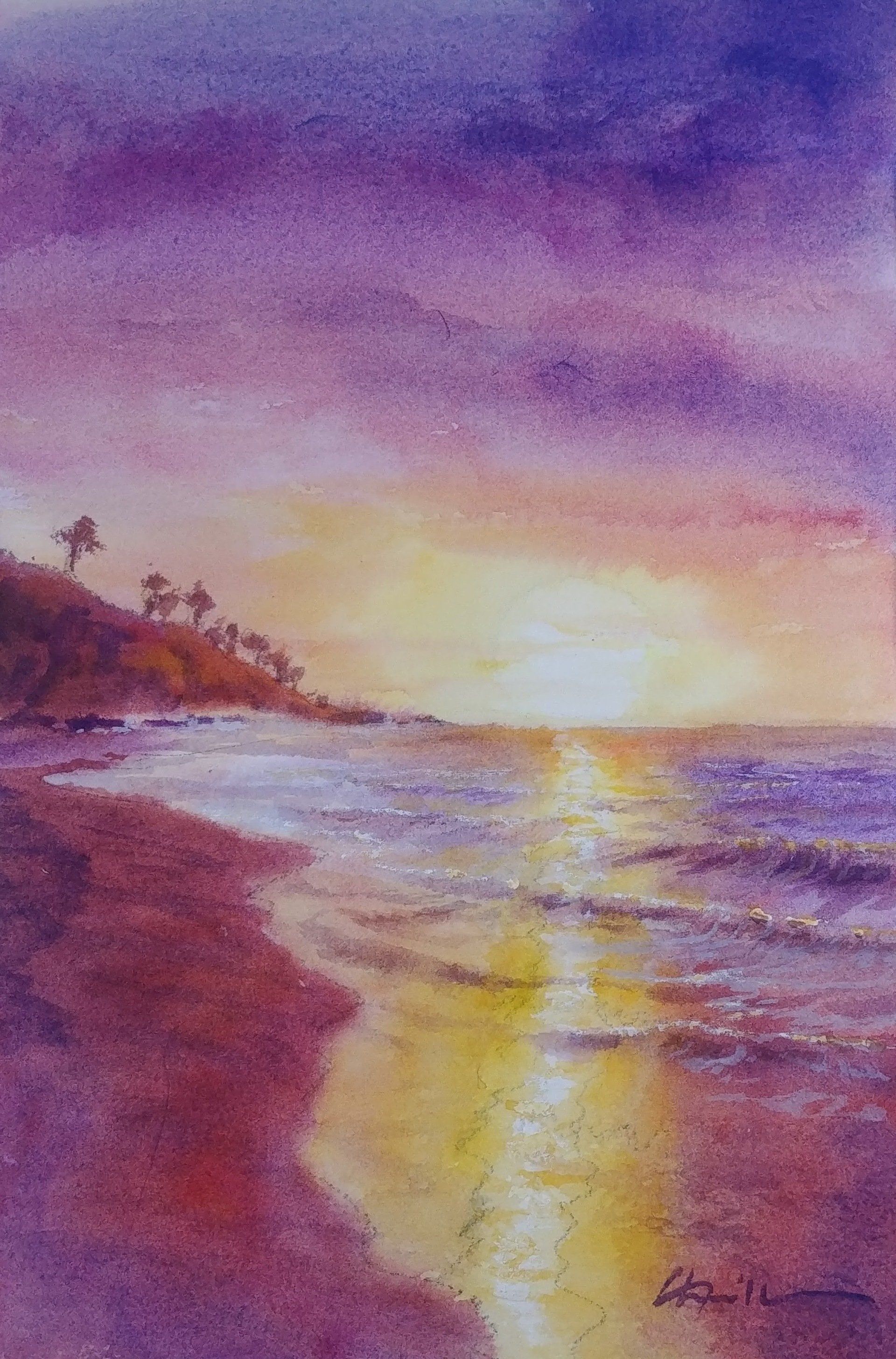 sunset reflections watercolor virtual zoom landscapes class painting lesson robert sherrill workshops