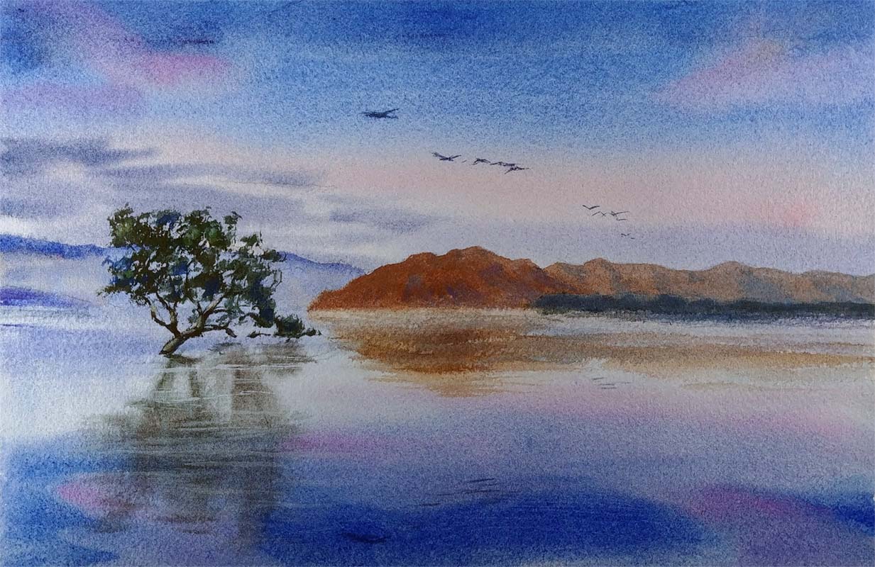blue lake watercolor virtual live zoom landscapes class painting lesson robert sherrill workshops