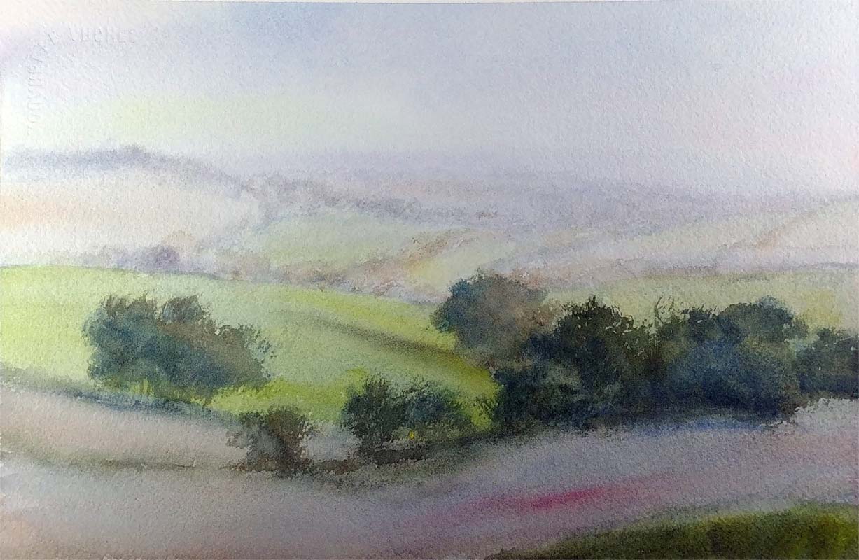 california plains watercolor landscape painting