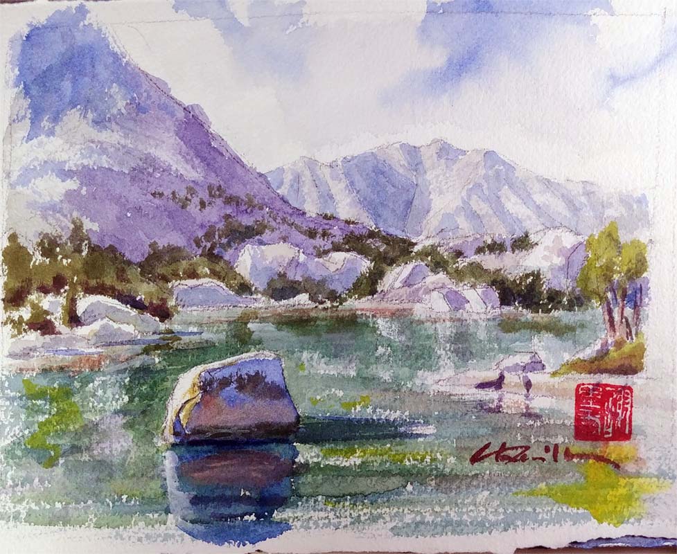 rocky mountain range watercolor landscape painting