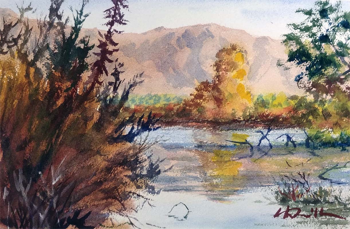 san gabriel los angeles morning watercolor landscape painting
