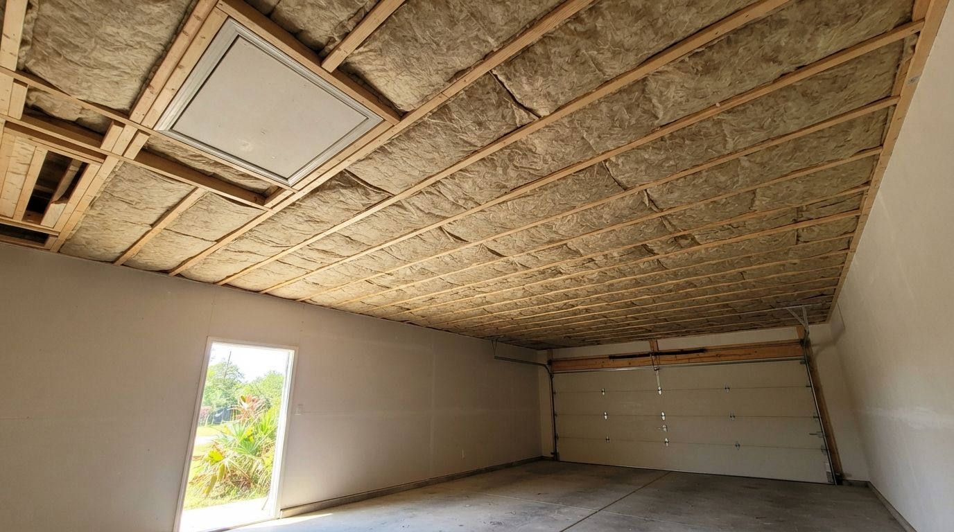 Completed garage ceiling insulation project in La Feria Texas