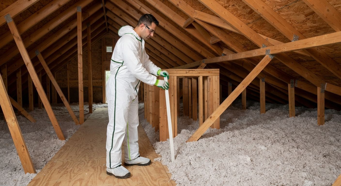 Experienced attic insulation technician inspecting completed work in Harlingen Texas