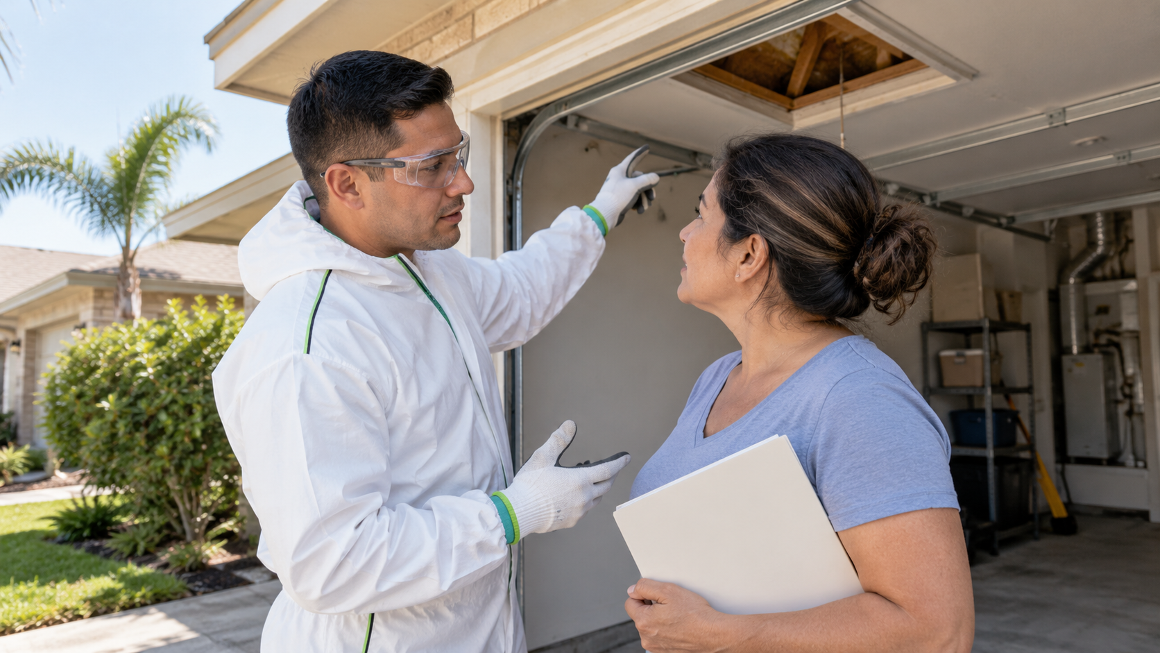 Harlingen Insulation worker talking to a client