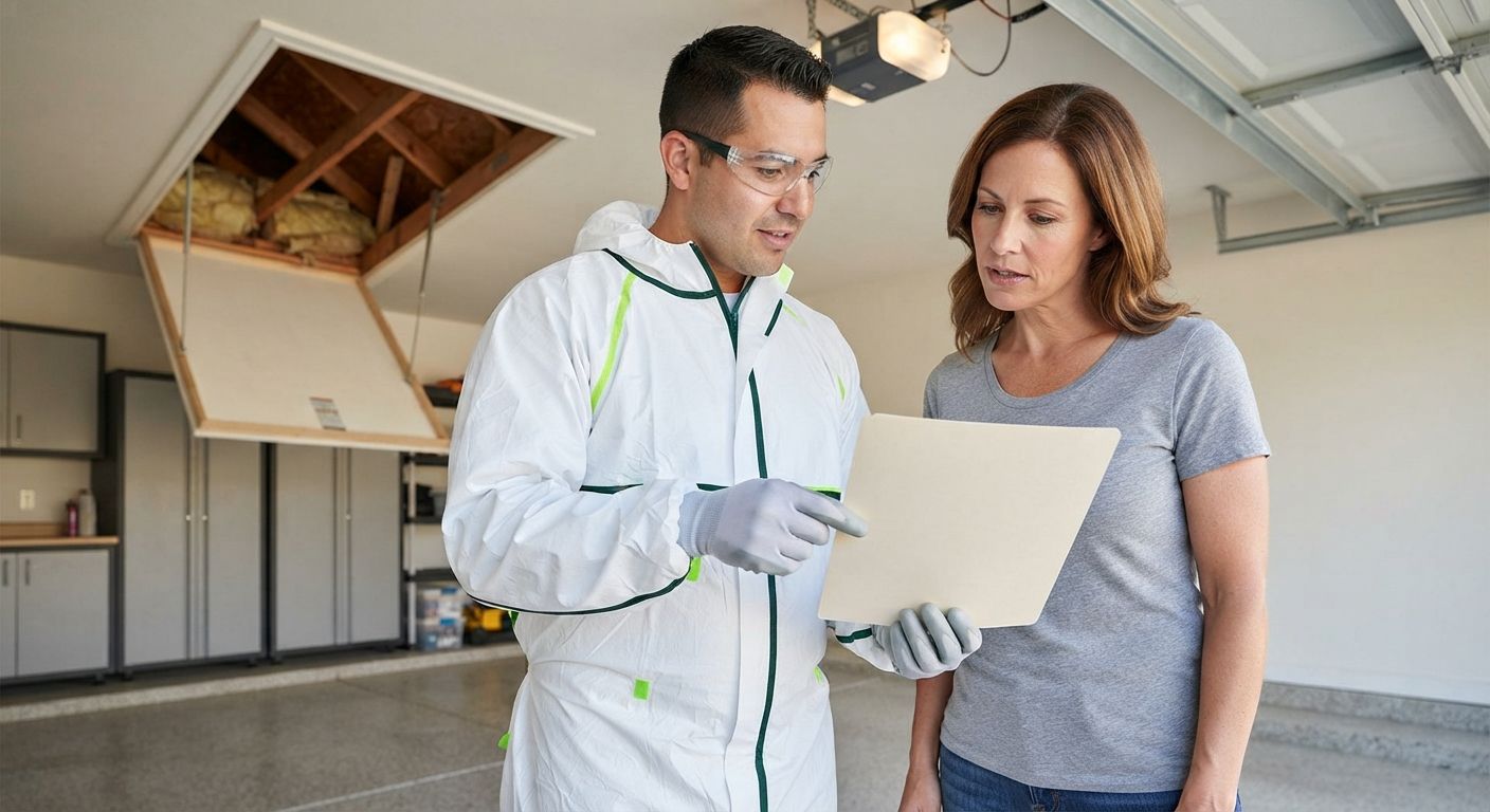 Harlingen insulation technician reviewing service next steps with a homeowner