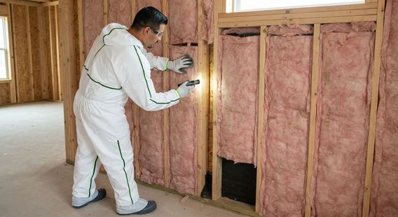 Insulation technician inspecting wall insulation problems in Harlingen Texas