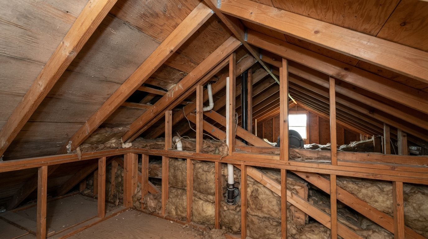 Attic gaps and irregular framing that may benefit from spray foam insulation in Harlingen Texas