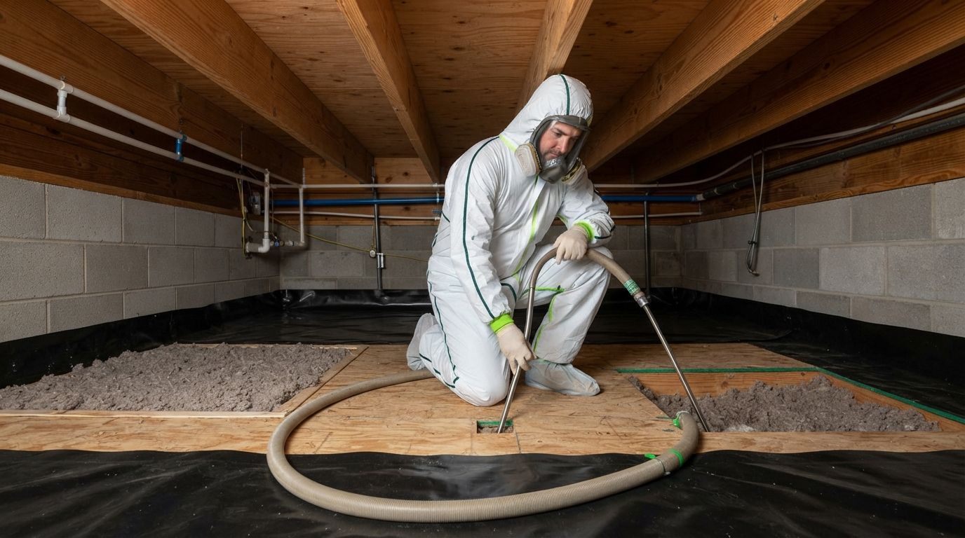 Professional blown-in insulation used in a Harlingen residential floor assembly