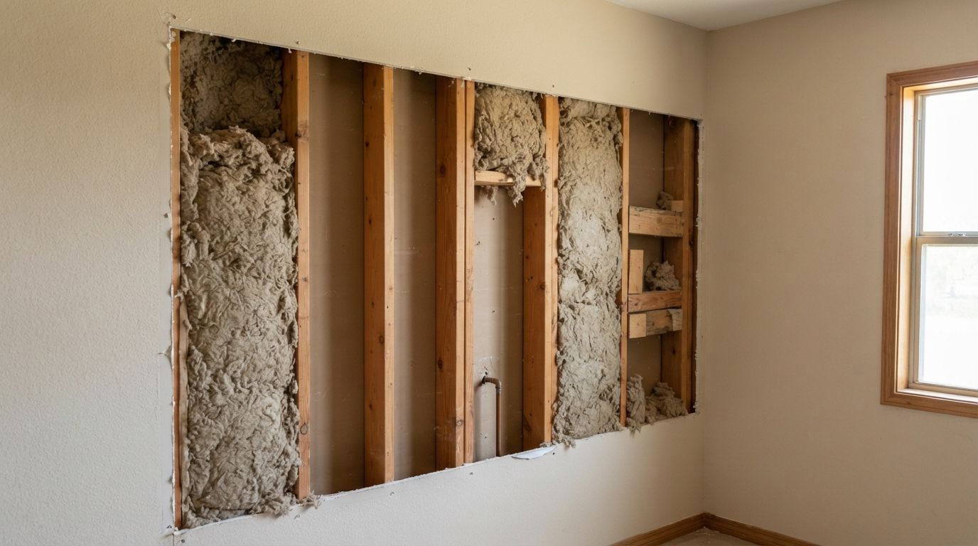 Settled wall insulation showing where blown-in insulation may be needed in a Harlingen home