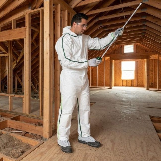 Technician assessing insulation project costs for a Harlingen Texas home