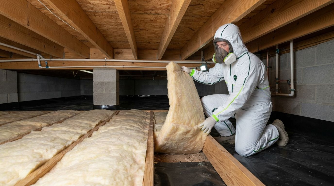 Professional crawl space insulation installation in a Harlingen Texas home