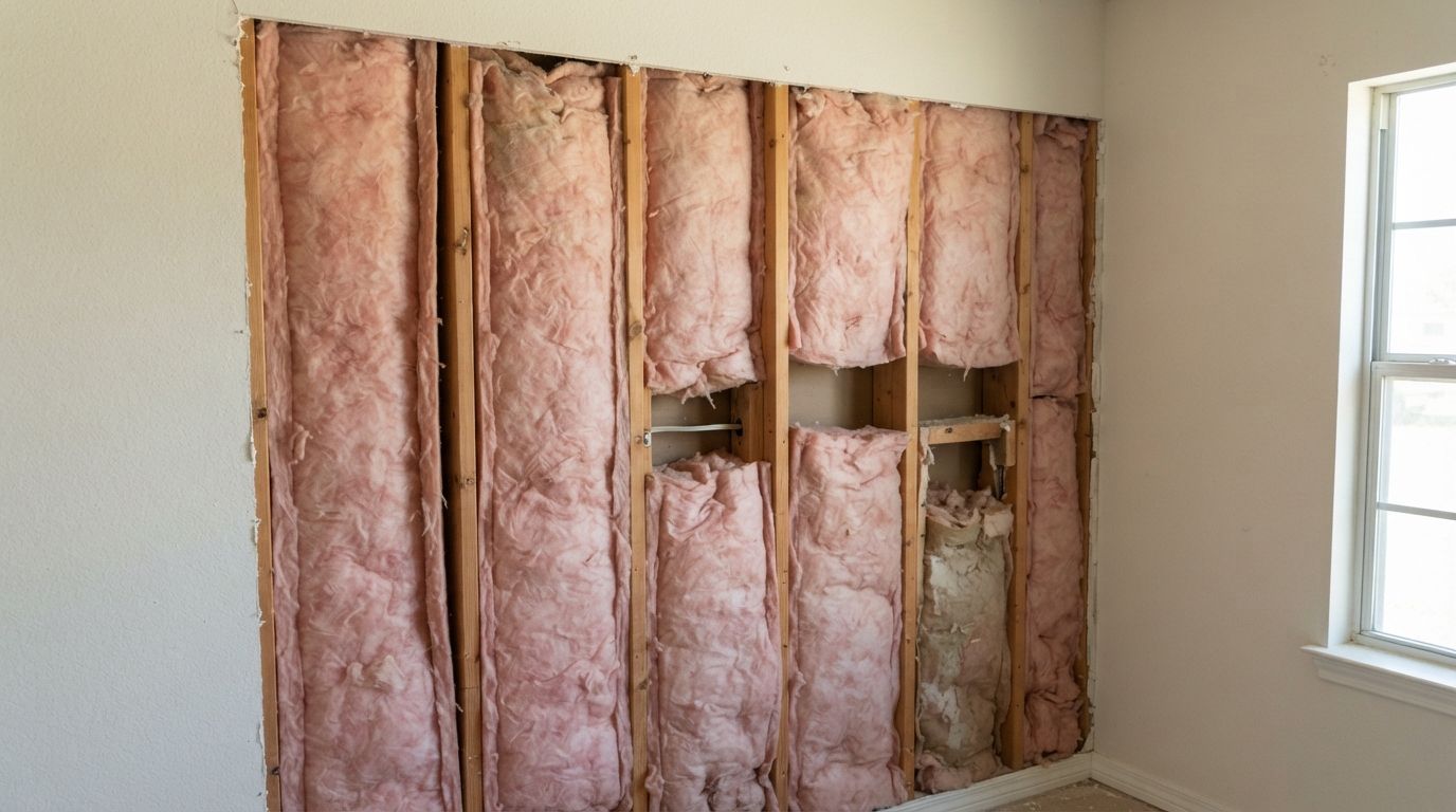 Wall insulation gaps and compressed fiberglass in a Harlingen Texas home