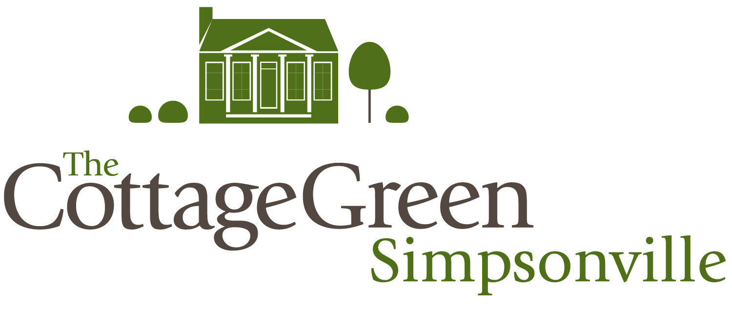 A green line-drawing logo of a house with a porch, above the dark green text 