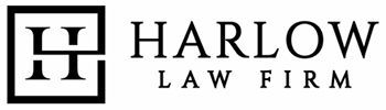 The harlow law firm logo is black and white with a square in the middle.