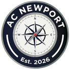 A circular logo for "AC Newport" featuring a nautical compass in the center and the text "Est. 2026" on a dark background.