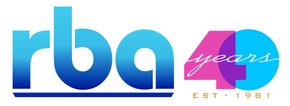 Logo for RBA, featuring blue text with