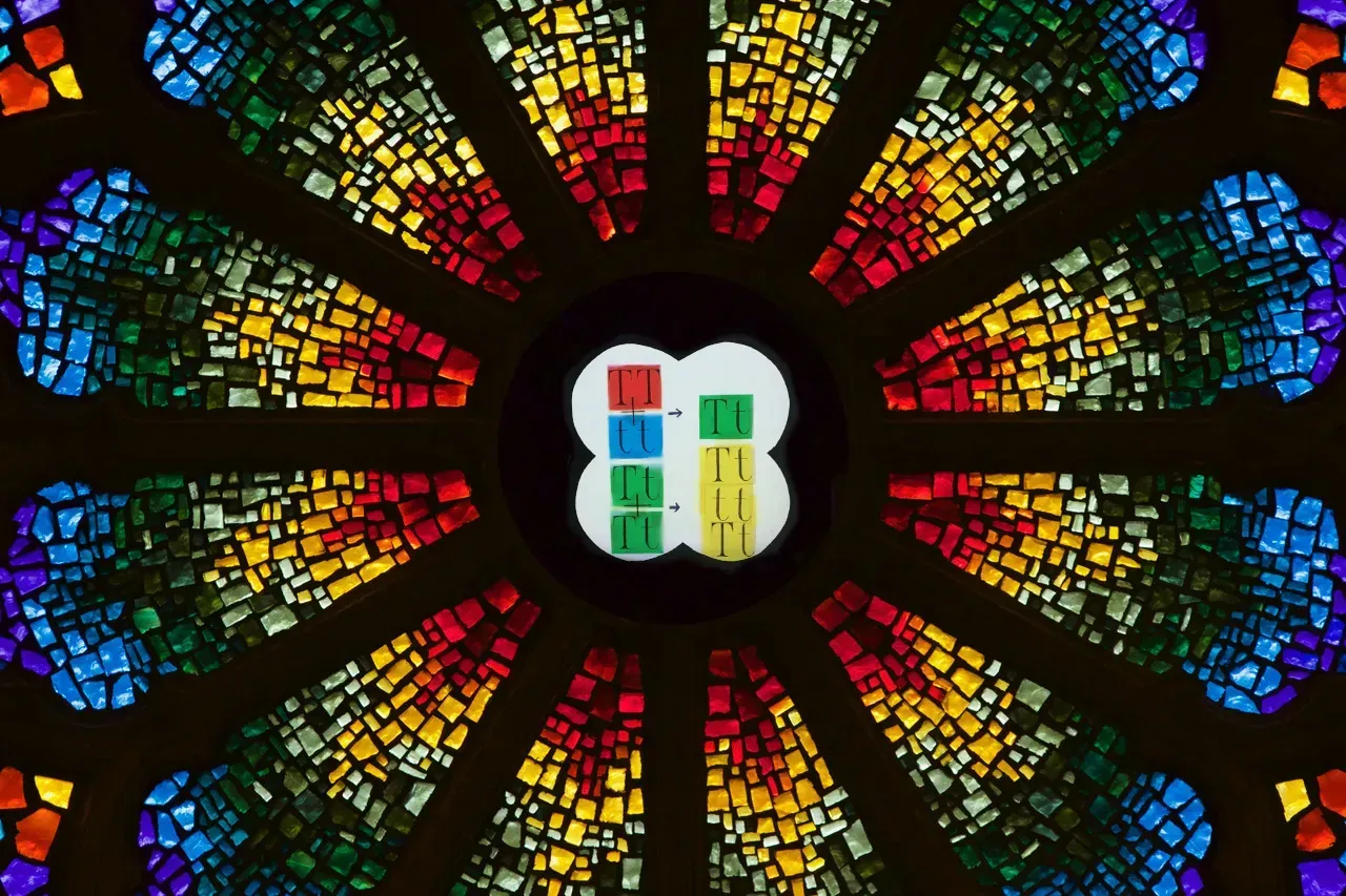 Rose window with Genetic markers in the center.