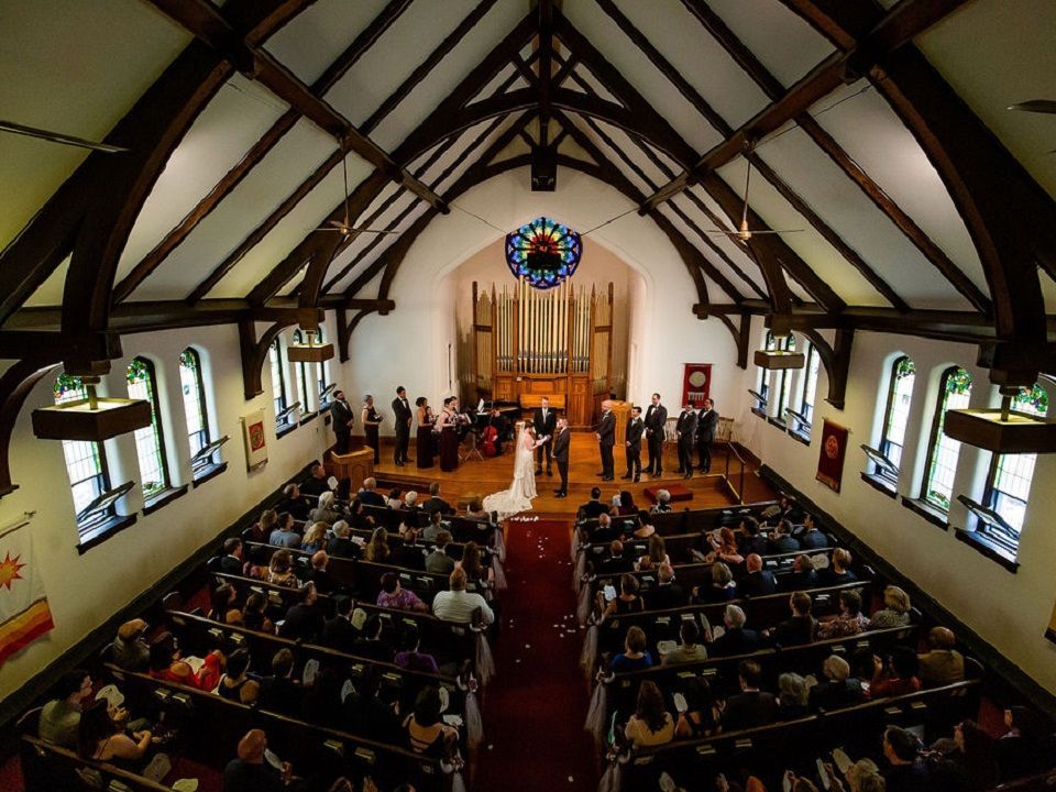 Overhead image of a wedding in the sanctuary