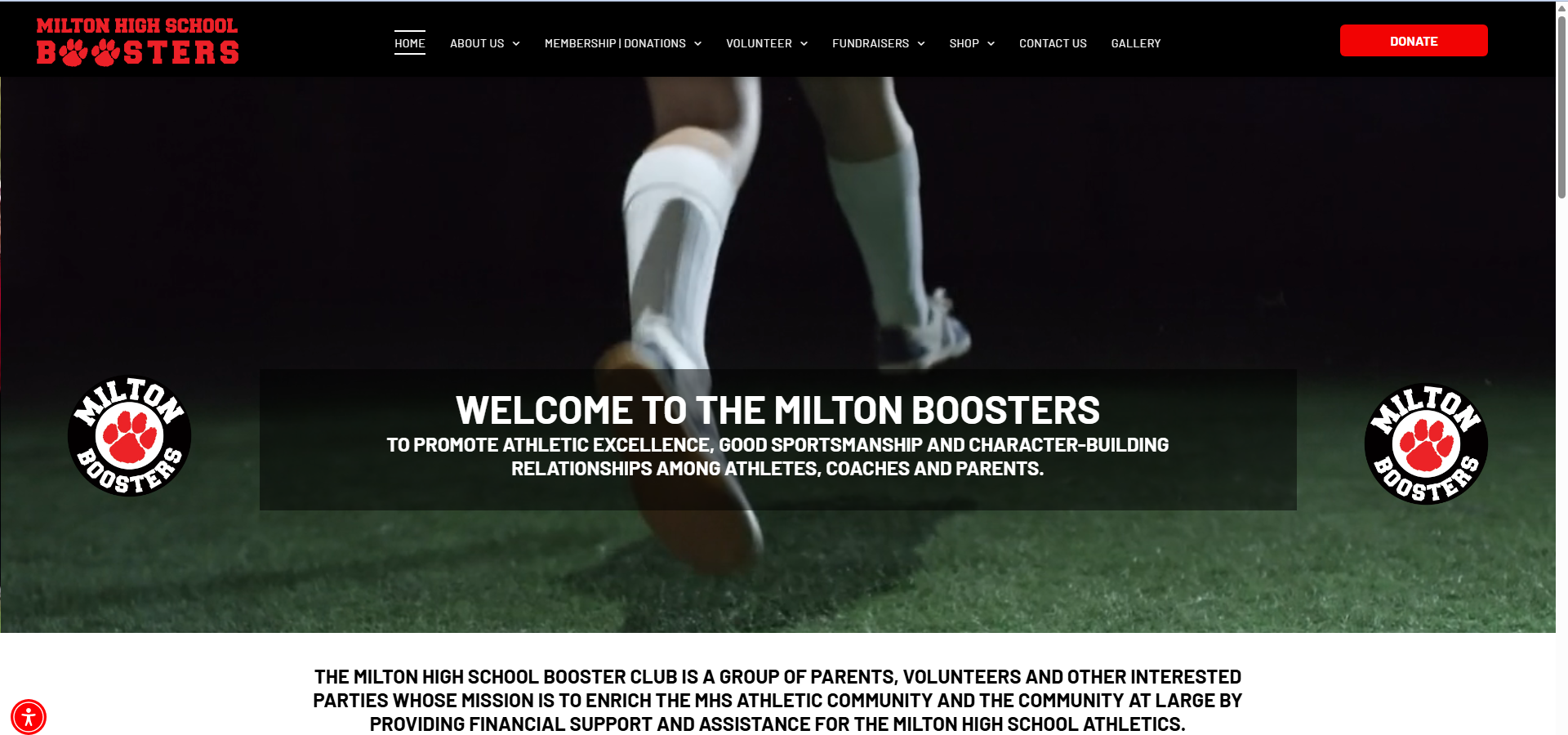 Milton Boosters website project showcasing community programs, youth activities, website design, local SEO, and digital marketing solutions developed by V360Media.