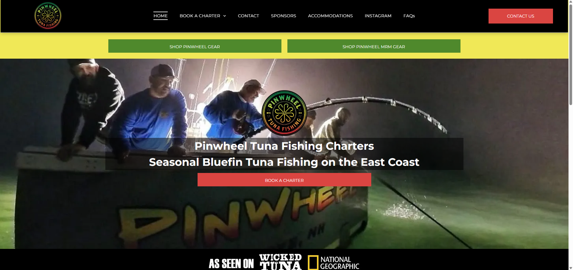 Pinwheel Tuna Charters website project showcasing offshore tuna fishing charters, website design, SEO, content marketing, and digital marketing solutions developed by V360Media.