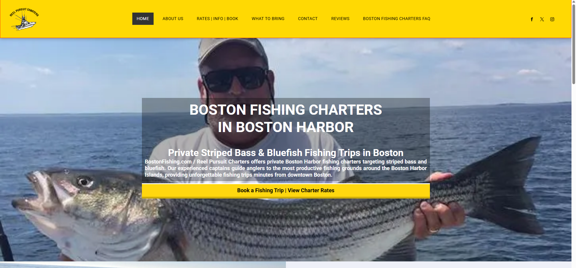 Boston Fishing Charters website project showcasing Boston Harbor fishing trips, professional website design, SEO, content marketing, and digital marketing services developed by V360Media.