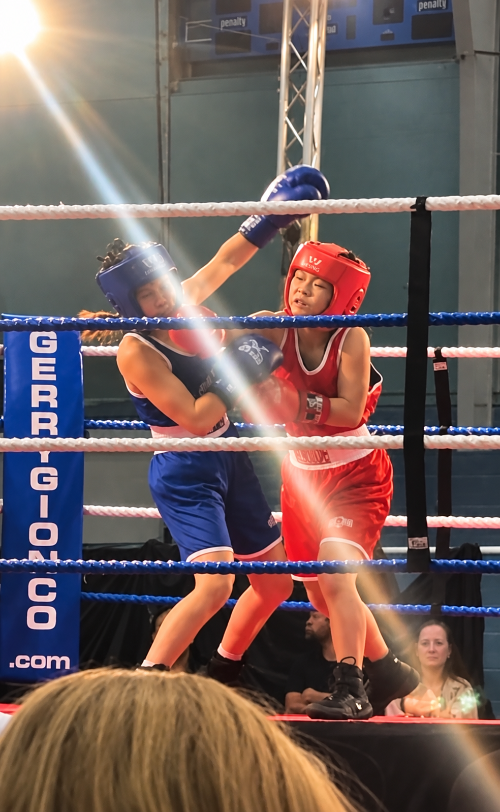 Super Sweet Science Boxer Faith Lu Score Big Right Hand In the Ring Under the Lights.