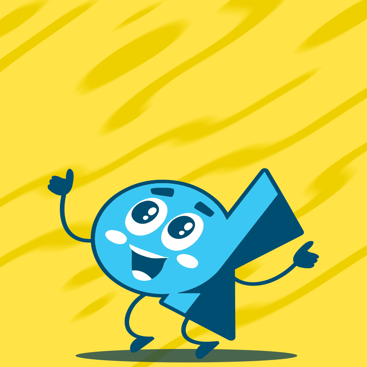 A cartoon arrow with arms and legs is giving a thumbs up.