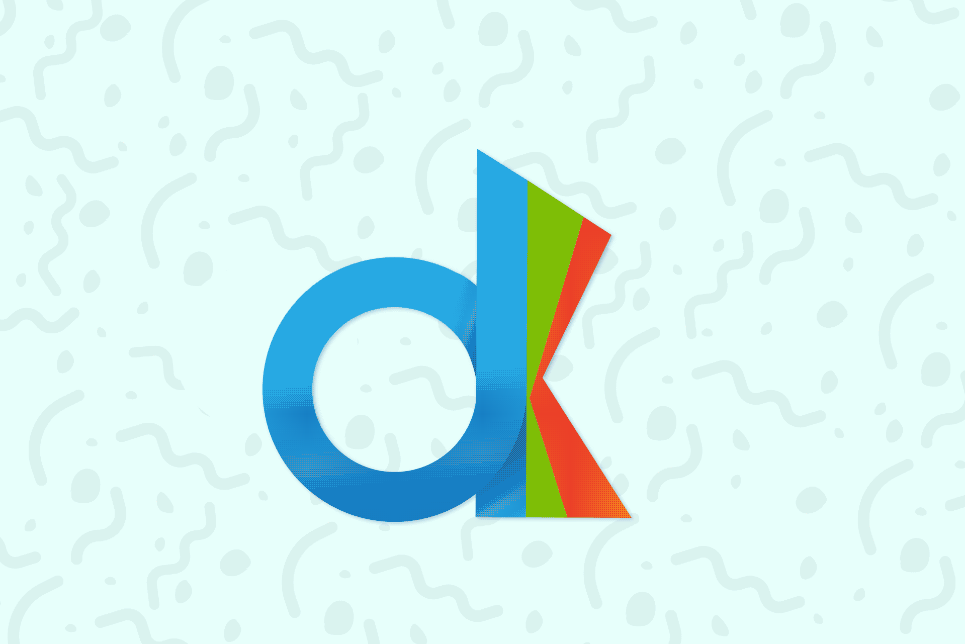The letter d is surrounded by a colorful triangle on a blue background.