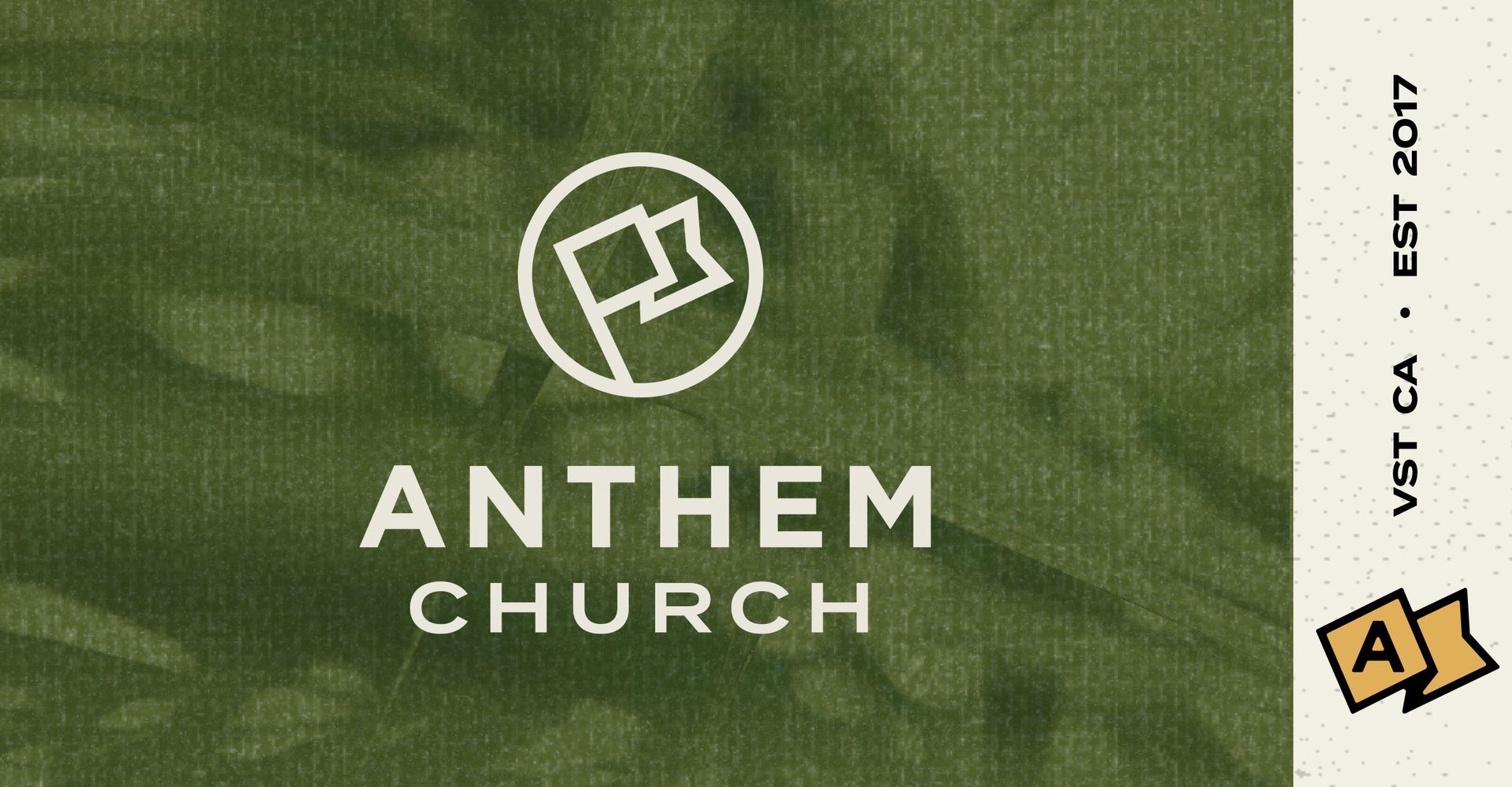 The logo for anthem church is on a green background.