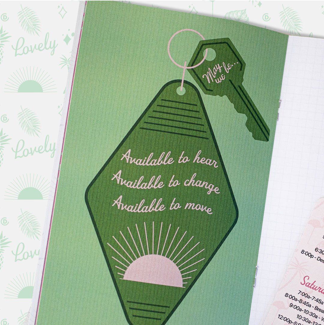 A green tag with a key on it that says available to hear available to change available to move