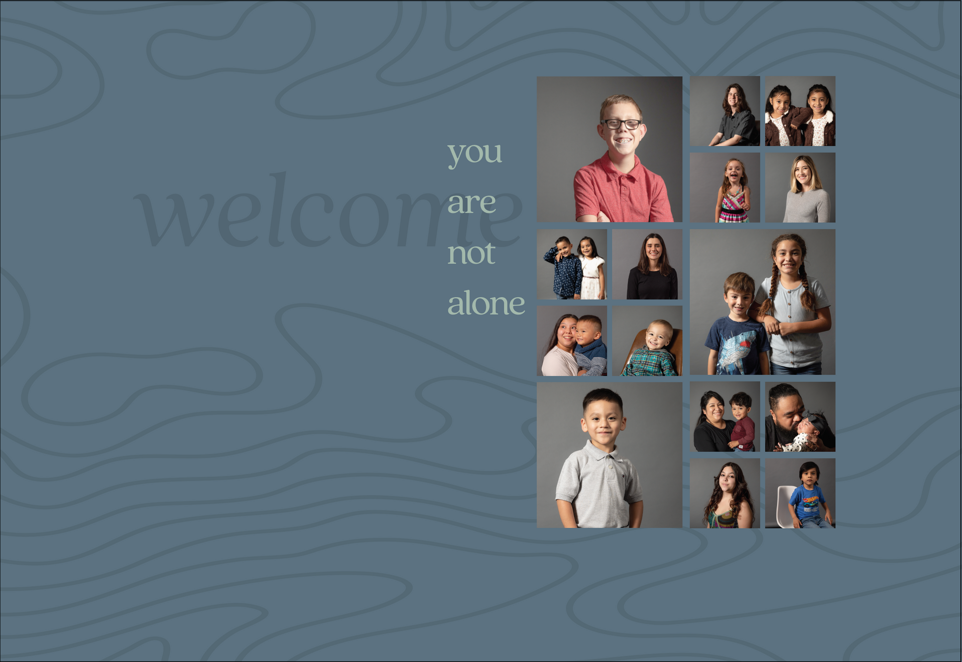 Group of diverse individuals, smiling, in individual portrait boxes, with text 