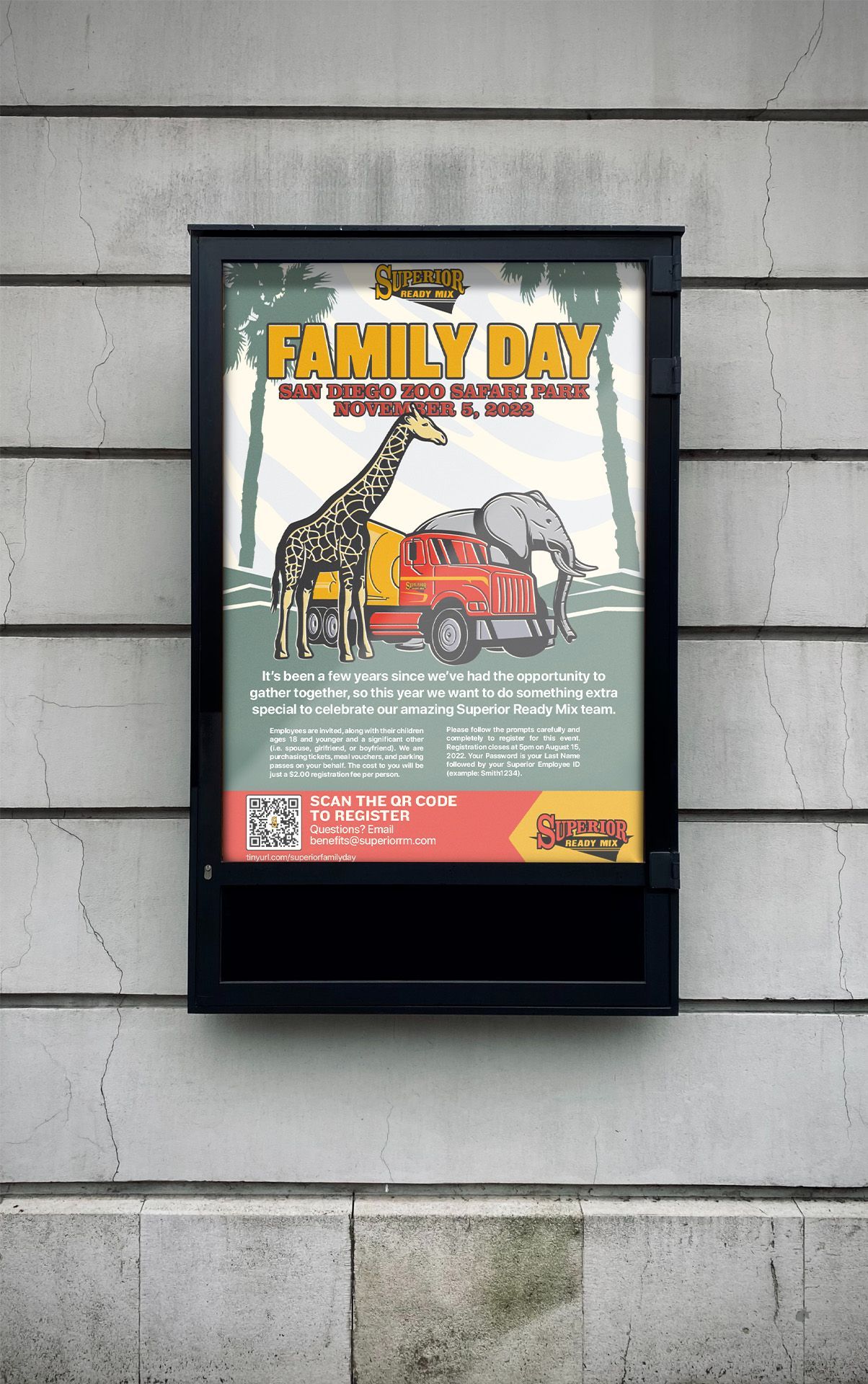 A poster on a wall that says family day