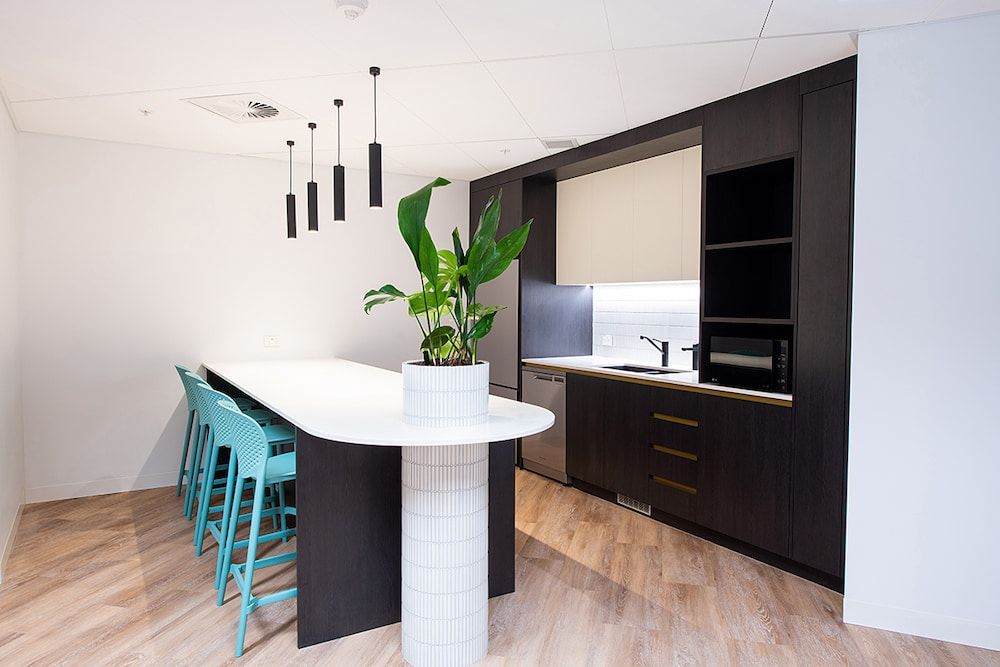 A Kitchen With a Table and Chairs and a Plant in the Middle — Concept Kitchens In Port Macquarie, NSW