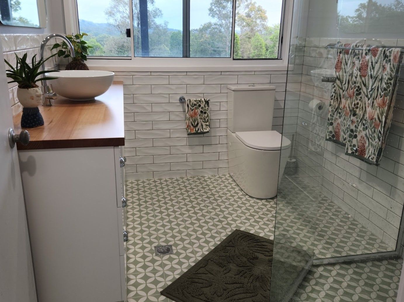 Bright Bathroom with White Tile, Walk-In Shower, Toilet — Mid Coast Tile Co in Taree, NSW