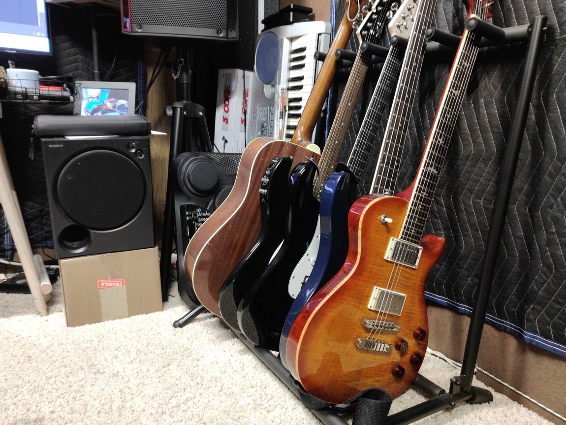 Subwoofer, Guitars, and Spare Instruments.