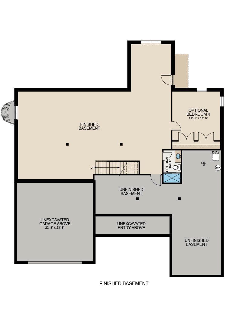 Floor plan of a house with labeled rooms, hallways, and a garage layout.
