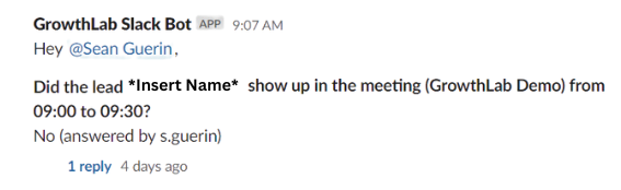 A text message from growthlab slack bot