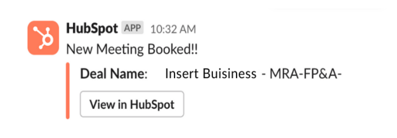 A notification from the hubspot app that a new meeting has been booked