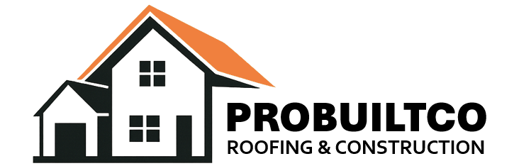 PROBUILTCO Roofing & Construction logo with black house icon and orange roof accent