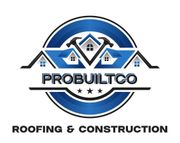 ProBuiltCo Roofing & Construction logo with blue house and roof graphic