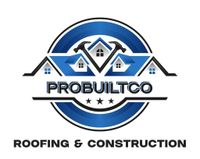 ProBuiltCo Roofing & Construction logo with blue house and roof graphic